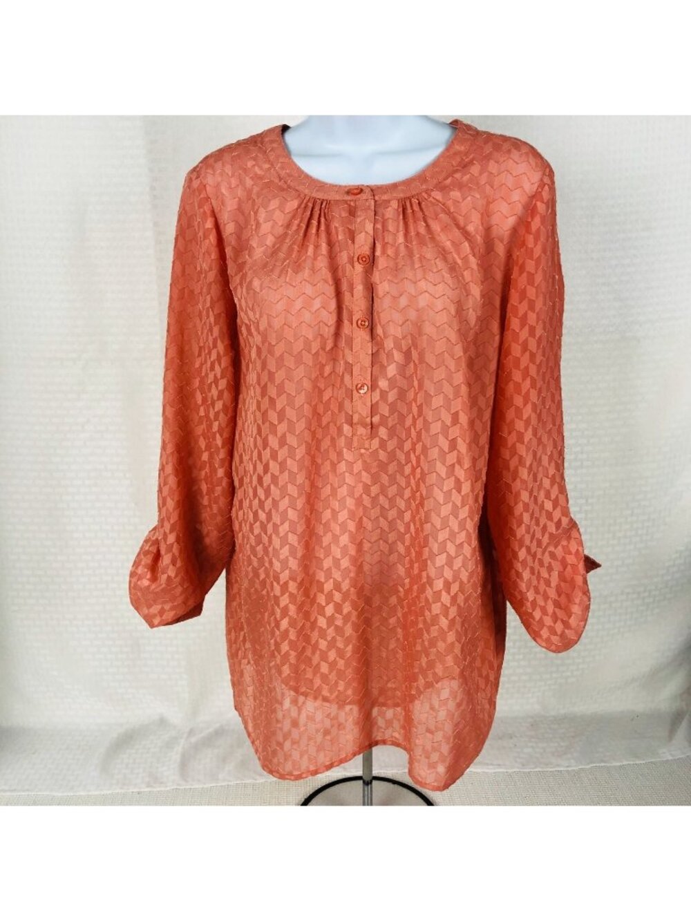 Ann Taylor Womens Top Size 8 Pale Orange Semi Sheer Buttons Long Sleeve Blouse
